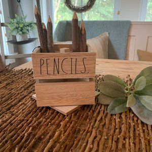 Rae Dunn Farmhouse Pens and Pencils Wood Spinning Caddy/Organizer/Carousel